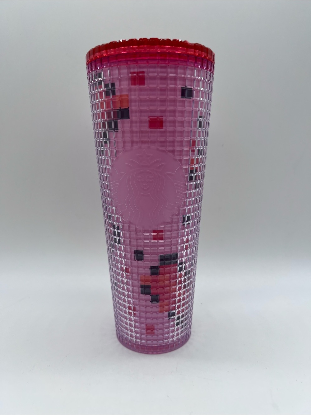 Starbucks Valentine’s Day 2025 Pink Pixel Tumbler with Red Accents
